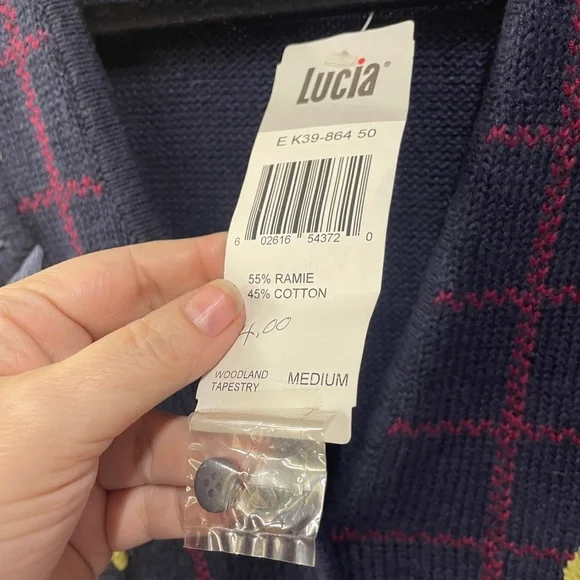 Lucia Floral Embroidered Vintage New Plaid Cottagecore Navy size M Sweater Vest - Picture 3 of 8